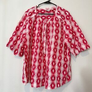 Caffé Marrakech Blouse Womens 3X Red White Geometric Cotton Excellent 42052FP
